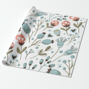 Papel De Presente Casamento de Padrão de Primavera Azul Floral