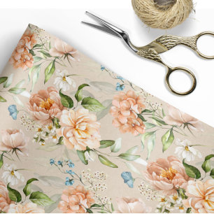 Papel De Presente Casamento de Padrão Floral de Cor de Água Blush e