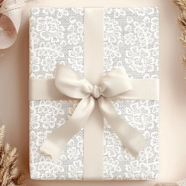 Papel De Presente Casamento de Renda Vintage Branco Elegante
