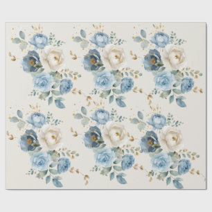 Papel De Presente Casamento de Rosa Azul e Creme Elegante e Empolvad