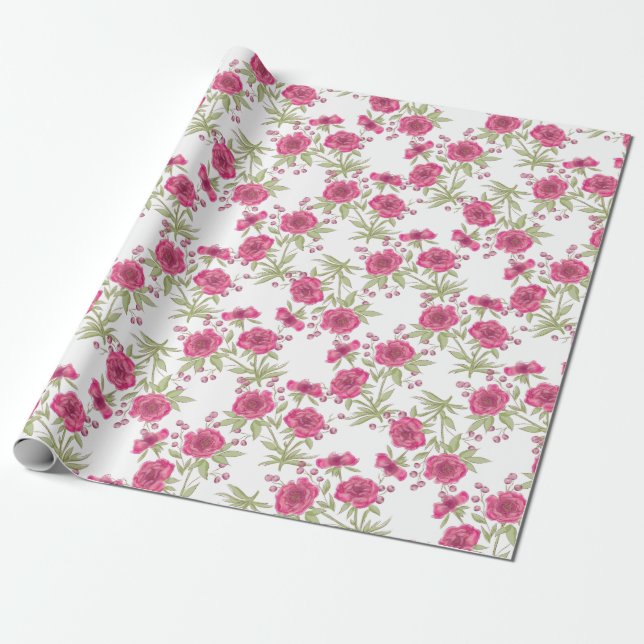 Papel De Presente Casamento de Rosa Rosa Brilhante (Desenrolado)