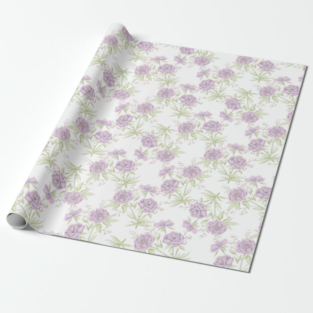 Papel De Presente Casamento de Rosa Roxa Lavanda (Desenrolado)
