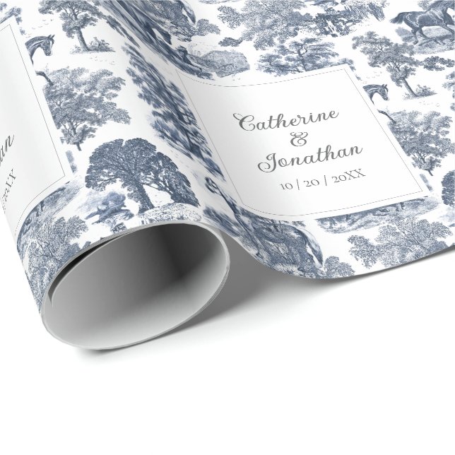 Papel De Presente Casamento de Túneis de Cavalo Azul-Chic, Elegante (Ponta do rolo)