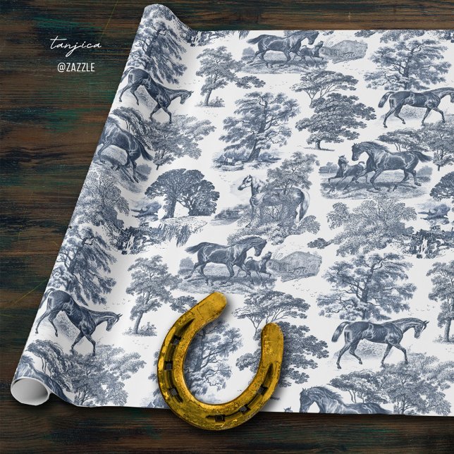 Papel De Presente Casamento de Túneis de Cavalo Azul-Chic, Elegante (Criador carregado)