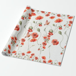 Papel De Presente Casamento de Watercolor Poppy Flores Vermelhas