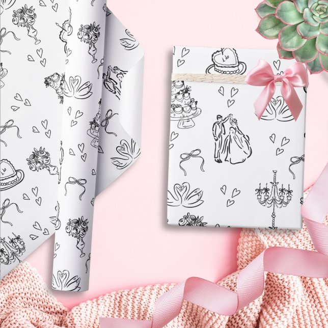 Papel De Presente Casamento Desenhado à Mão Fofo Divertido e Caprich (Criador carregado)
