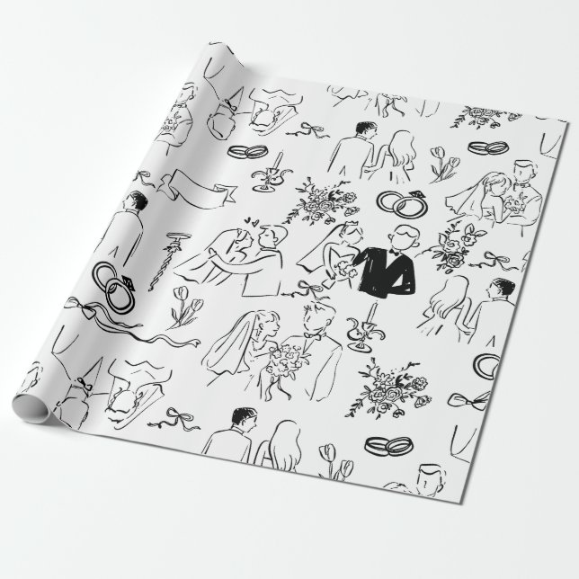 Papel De Presente casamento desenhado à mão proposta de noivado (Desenrolado)