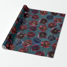 Papel De Presente Casamento Dourado de Teal Bordeaux Sapphire Jewel