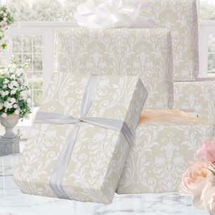 Papel De Presente Casamento Elegante Creamy Almond White Damask