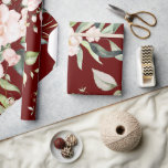 Papel De Presente Casamento Elegante Red Eucalyptus Greenery<br><div class="desc">Fundo vermelho maravilhoso com flores cor-de-rosa pinceladas com sotaques verdes junto com algum eucalipto bonito. Tão bonito para chá de panela ou casamento.</div>