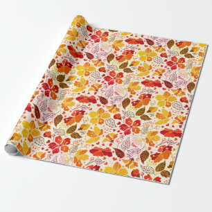 Papel De Presente Casamento Florais Hibiscus Tropical Laranja Queima