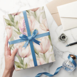 Papel De Presente Casamento Floral bonito Com Creme Rosa Tulipas