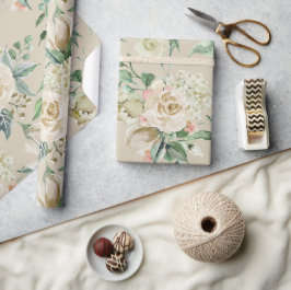 Papel De Presente Casamento Floral Botânico Elegante Champanhe Creme