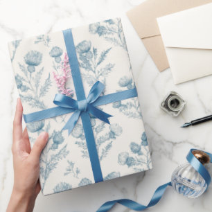 Papel De Presente Casamento Floral Branco Azul Bonito