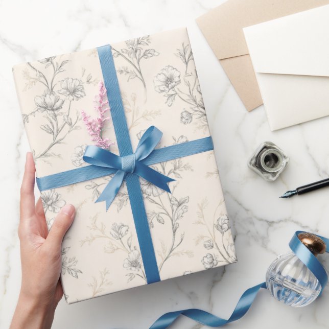 Papel De Presente Casamento Floral Chic Creme (Presentear)