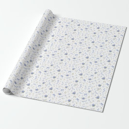 Papel De Presente Casamento Floral com Padrão de Flores Elegantes Az