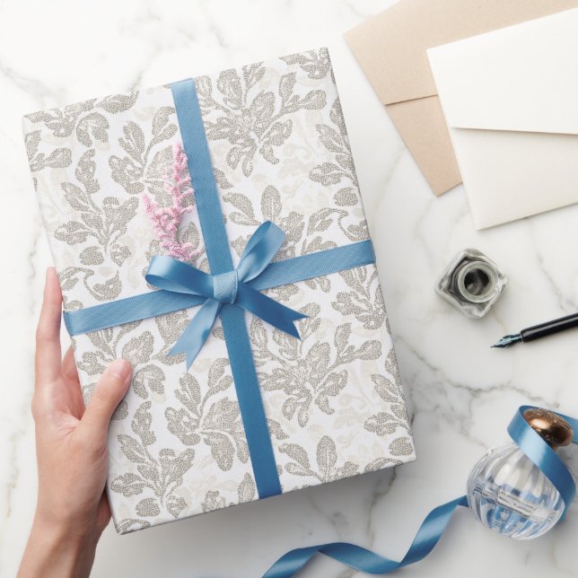 Papel De Presente Casamento Floral Creme Branco Chic (Presentear)