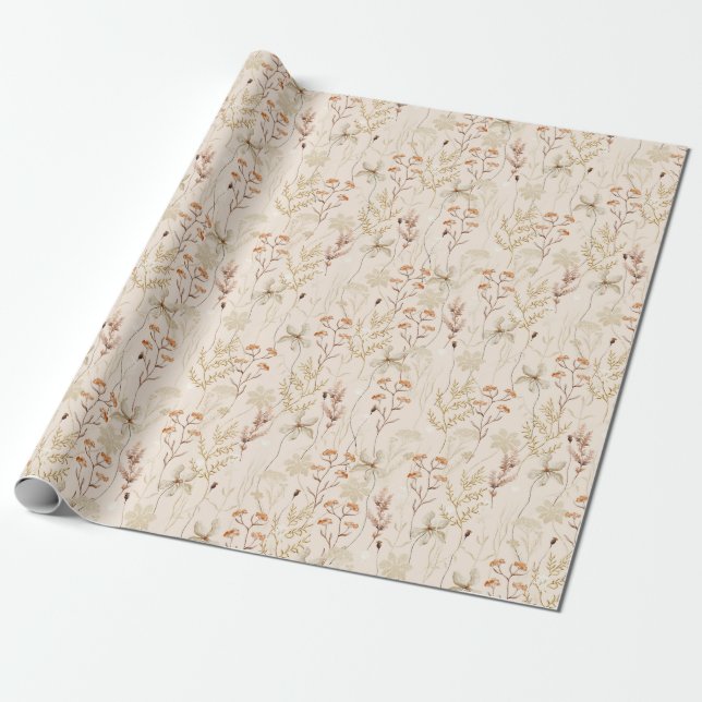 Papel De Presente Casamento Floral de Flores de Prado Rústico Boho (Desenrolado)
