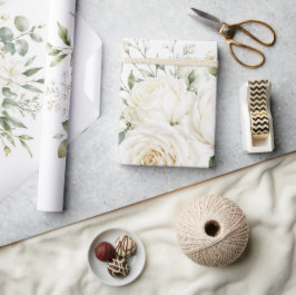 Papel De Presente Casamento Floral de Marfim Elegante