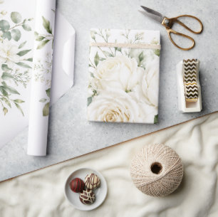 Papel De Presente Casamento Floral de Marfim Elegante