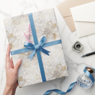 Papel De Presente Casamento Floral de Rosa de Renda Creme Romântico