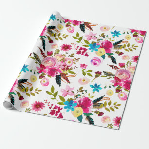 Papel De Presente Casamento Floral de Watercolor Boho Chic
