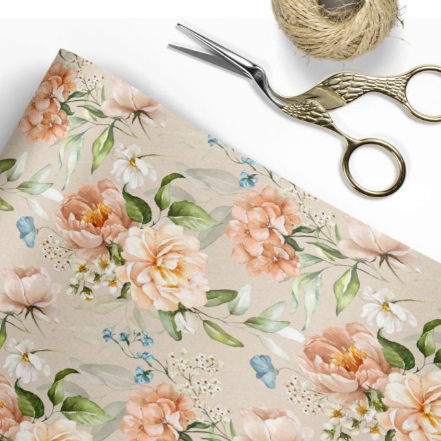 Papel De Presente Casamento Floral em Aquarela Rosa e Pêssego (Criador carregado)