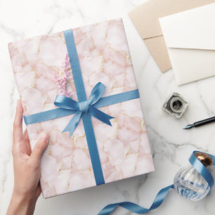 Papel De Presente Casamento Floral Pétalas de Rosa Rosa Bege Dourado