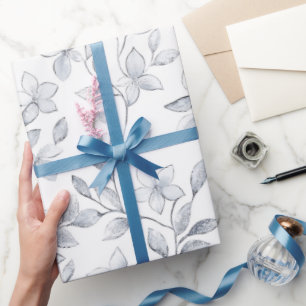 Papel De Presente Casamento Floral Prateado Chic Branco