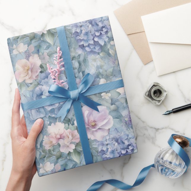 Papel De Presente Casamento Floral Roxo Rosa Romântico (Presentear)