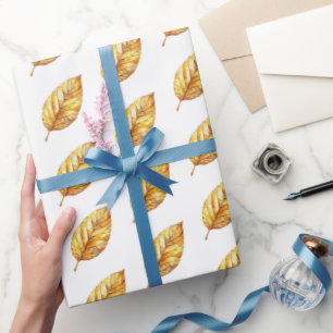 Papel De Presente Casamento Folhas Douradas