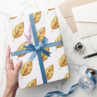 Papel De Presente Casamento Folhas Douradas