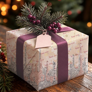 Papel De Presente Casamento Glitter Prateado Dourado Rosa Elegante