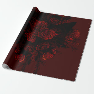Papel De Presente Casamento Gótico Elegante Floral Vermelho Profund