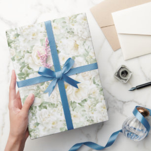 Papel De Presente Casamento Listras Florais Rosas Brancas Blush Româ