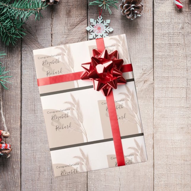 Papel De Presente Casamento Moderno de Boho Pampas Elegante (Criador carregado)