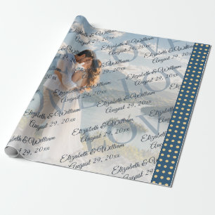 Papel De Presente Casamento personalizado com bolinhas douradas e az