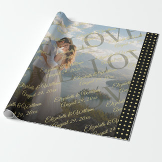 Papel De Presente Casamento personalizado com bolinhas douradas e pr