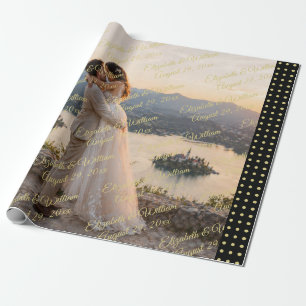 Papel De Presente Casamento personalizado com bolinhas douradas e pr
