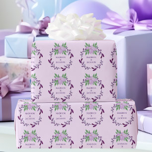 Papel De Presente Casamento Personalizado Da Verruga Floral Púrpura