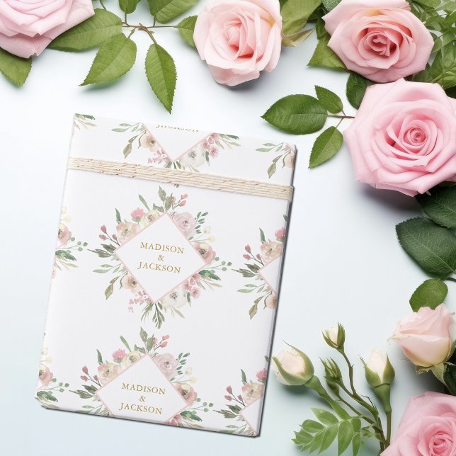 Papel De Presente Casamento Personalizado De Script Dourado Floral R (Criador carregado)