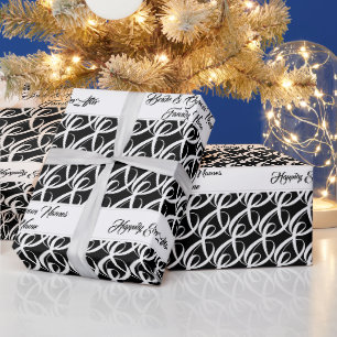 Papel De Presente Casamento Personalizado Moderno, Chic Black e Whit