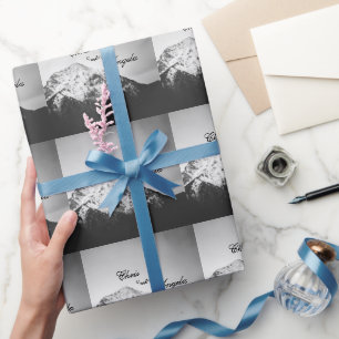 Papel De Presente Casamento preto e branco sob as montanhas