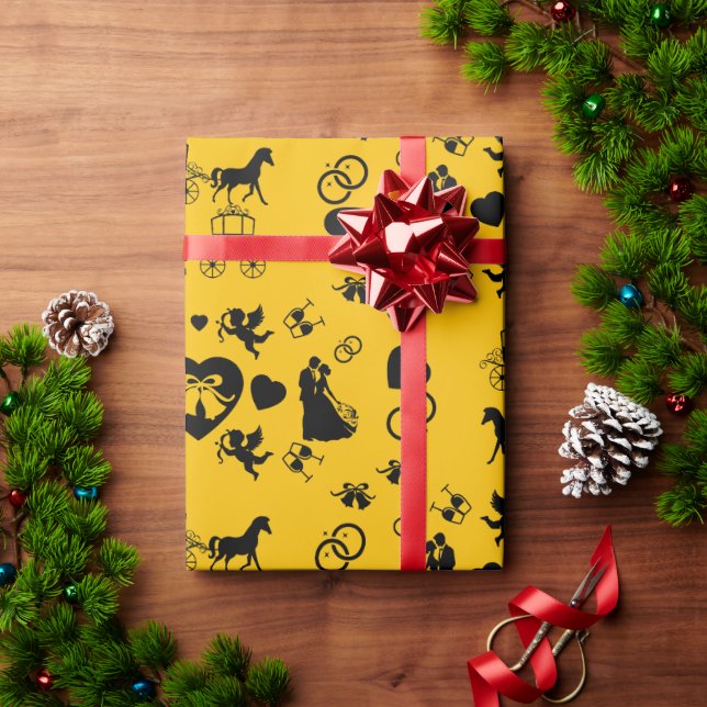 Papel De Presente Casamento Romântico De Cavalo E Carrinho (Presente de Natal)