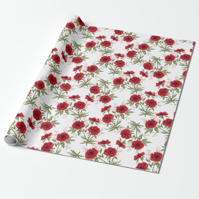 Papel De Presente Casamento Romântico Rosa Vermelha (Desenrolado)