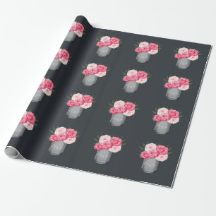 Papel De Presente Casamento rústico da peônia do frasco de pedreir