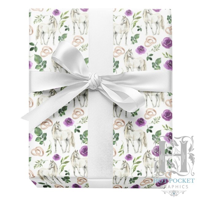 Papel De Presente Casamento Rústico Floral Roxo Equestre (Criador carregado)
