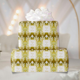 Papel De Presente Casamento tema damasco Verde Dourado Retroativo