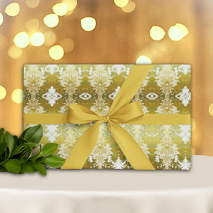 Papel De Presente Casamento tema damasco Verde Dourado Retroativo