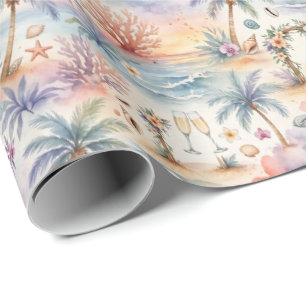 Papel De Presente Casamento Tropical Romântico ao Pôr do Sol na Prai